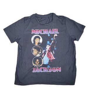 Michael Jackson Graphic T-Shirt Night Fame Presents Grey Crew Neck Cotton Size L